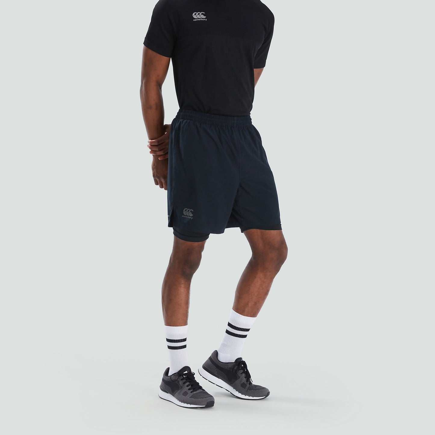 MENS CANTERBURY VAPODRI 2 IN 1 SHORT BLACK/GREY