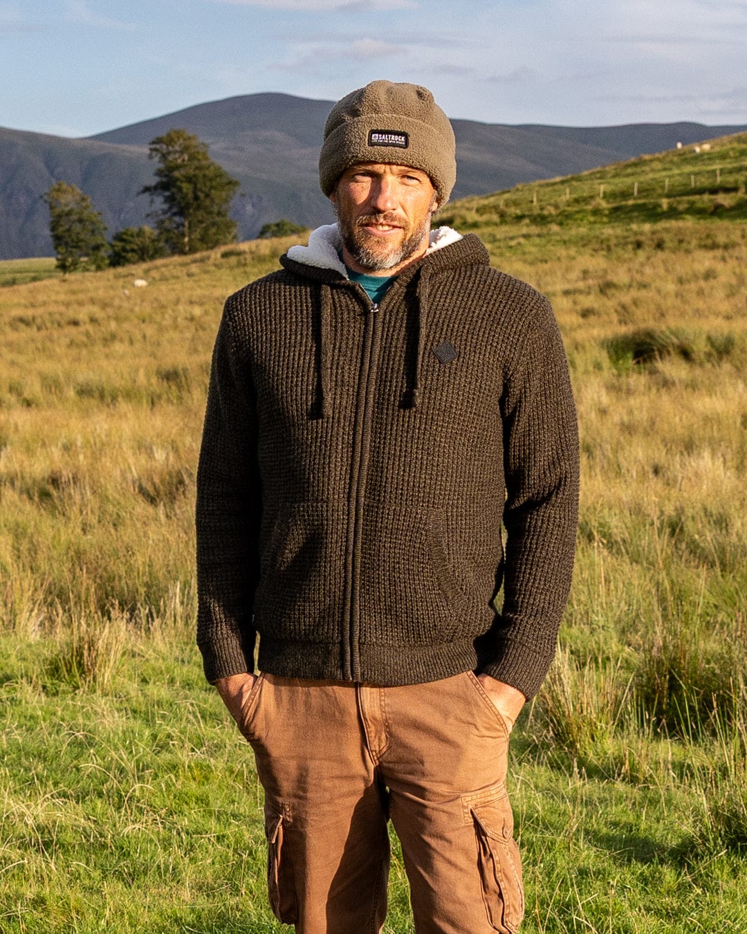 Markus - Mens Borg Lined Knitted Zip Hoodie - Green