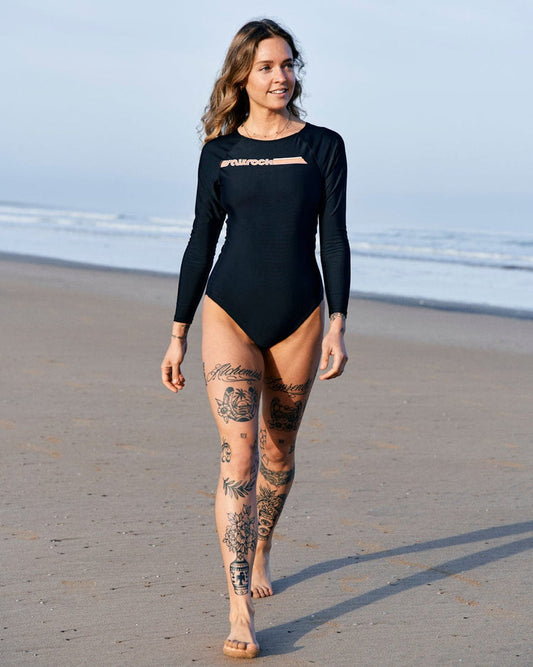 Cora Retro - Recycled Womens Long Sleeve Swimsuit - Dark Grey