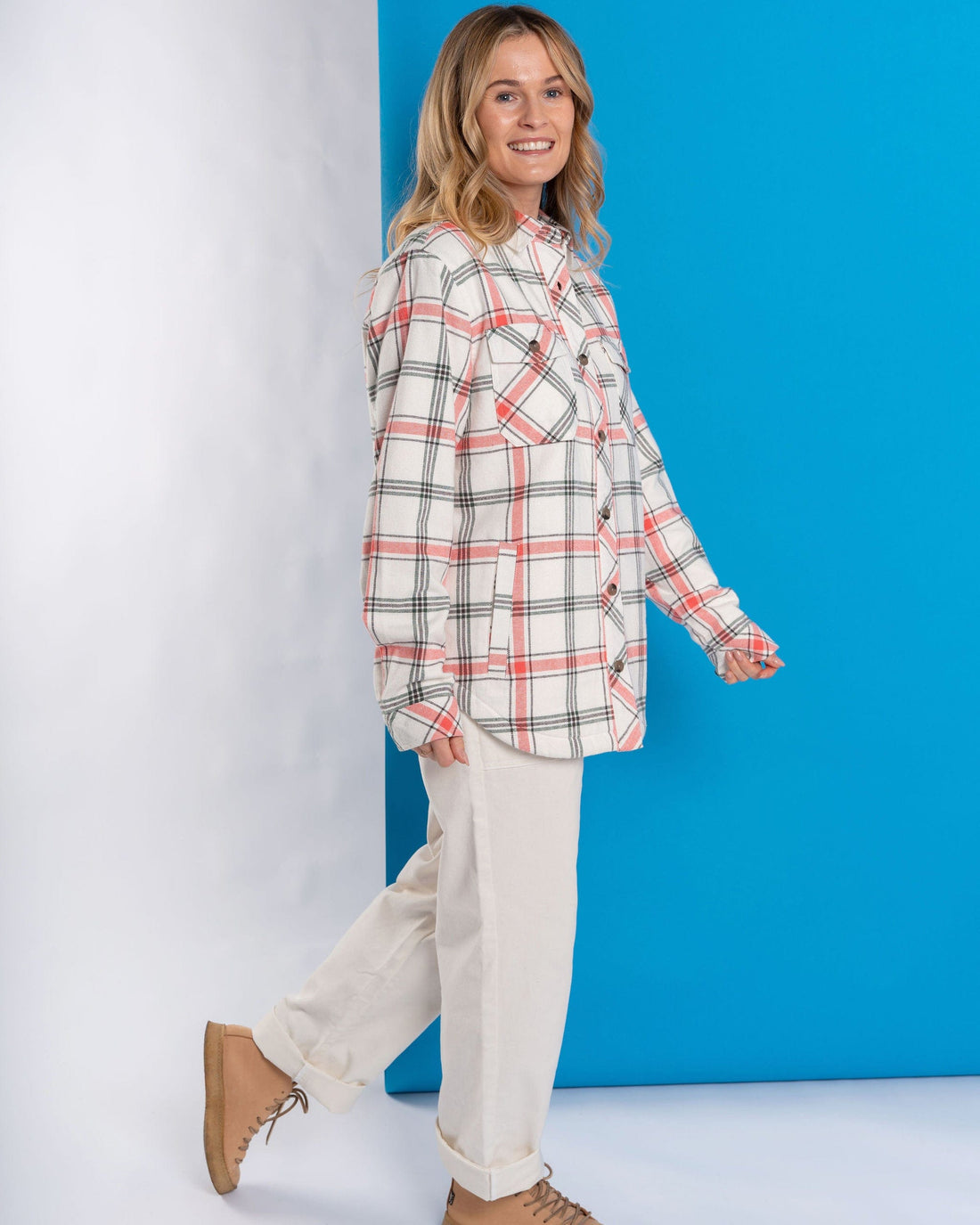 Stella - Womens Borg Lined Shacket - Cream