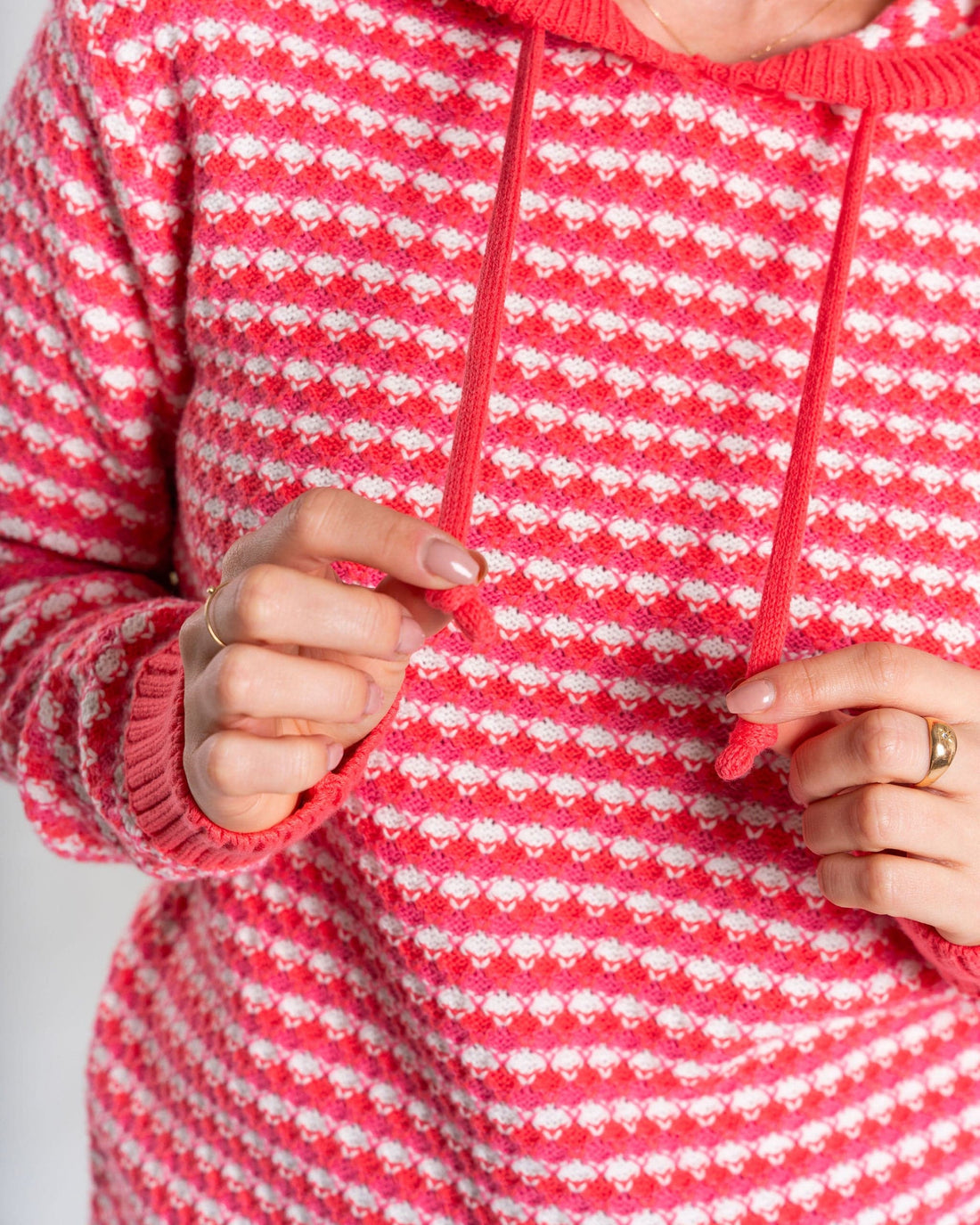Thaw - Womens Hooded Knitted Hoodie - Coral