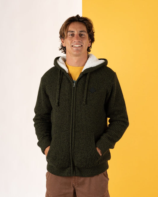 Markus - Mens Borg Lined Knitted Zip Hoodie - Green