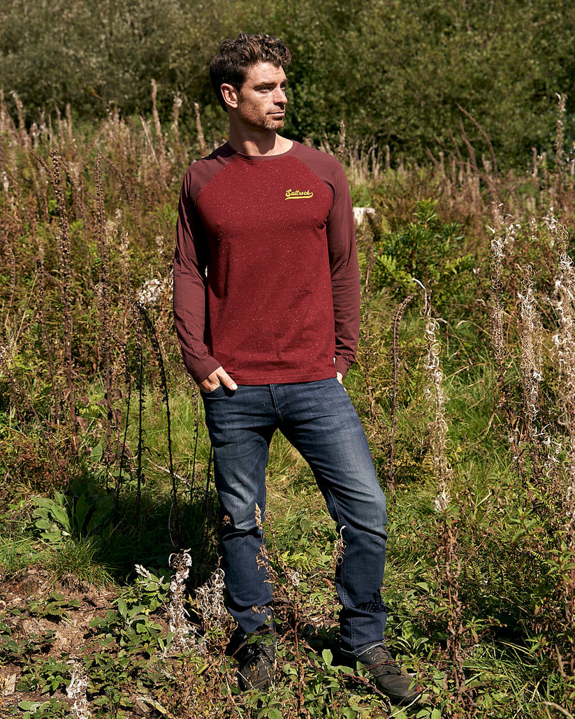 Home Run Raglan - Mens Long Sleeve T-Shirt - Red