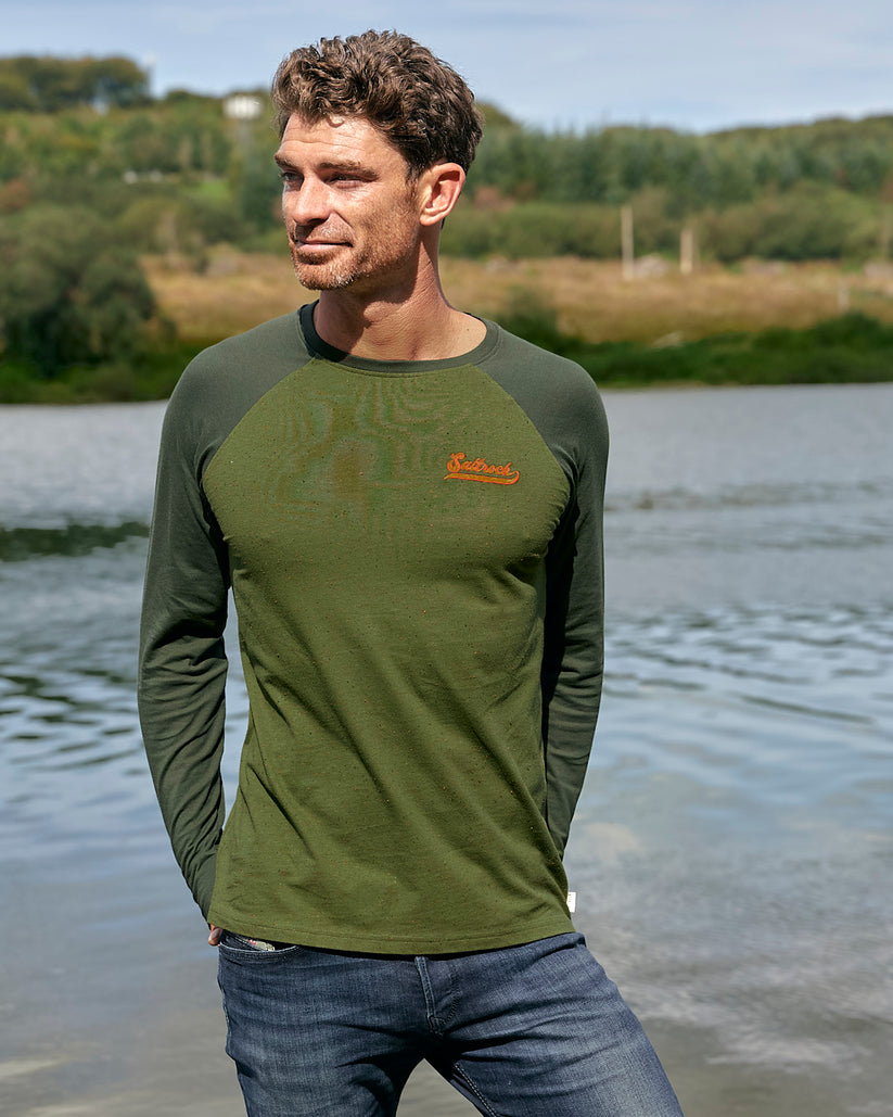 Home Run Raglan - Mens Long Sleeve T-Shirt - Green
