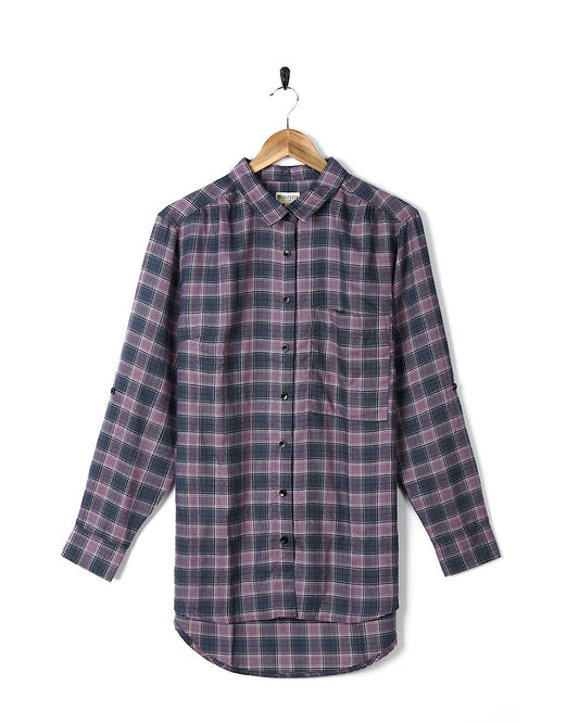 Kizzie - Womens Check Boyfriend Shirt - Purple