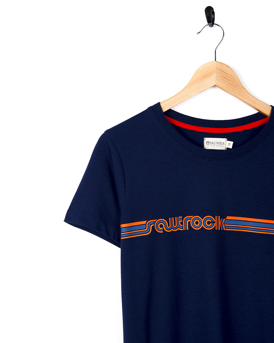Retro Ribbon - Womens Short Sleeve T-Shirt - Dark Blue
