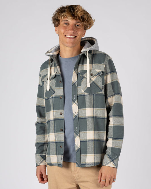 Strait Mens Hooded Flannel Shirt in Green