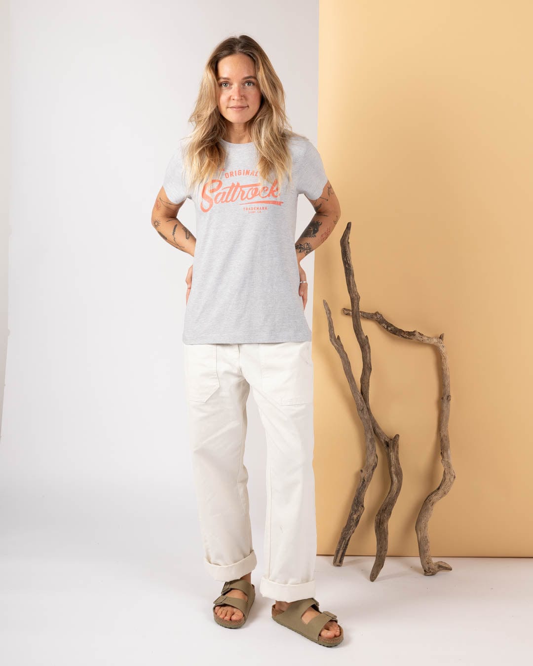 Trademark Stripe - Womens Short Sleeve T-Shirt - Grey