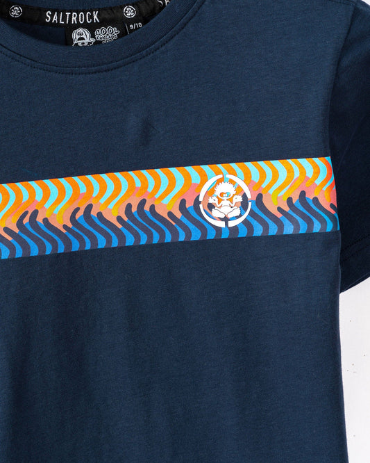 Wave Stripe - Kids Short Sleeve T-Shirt - Blue