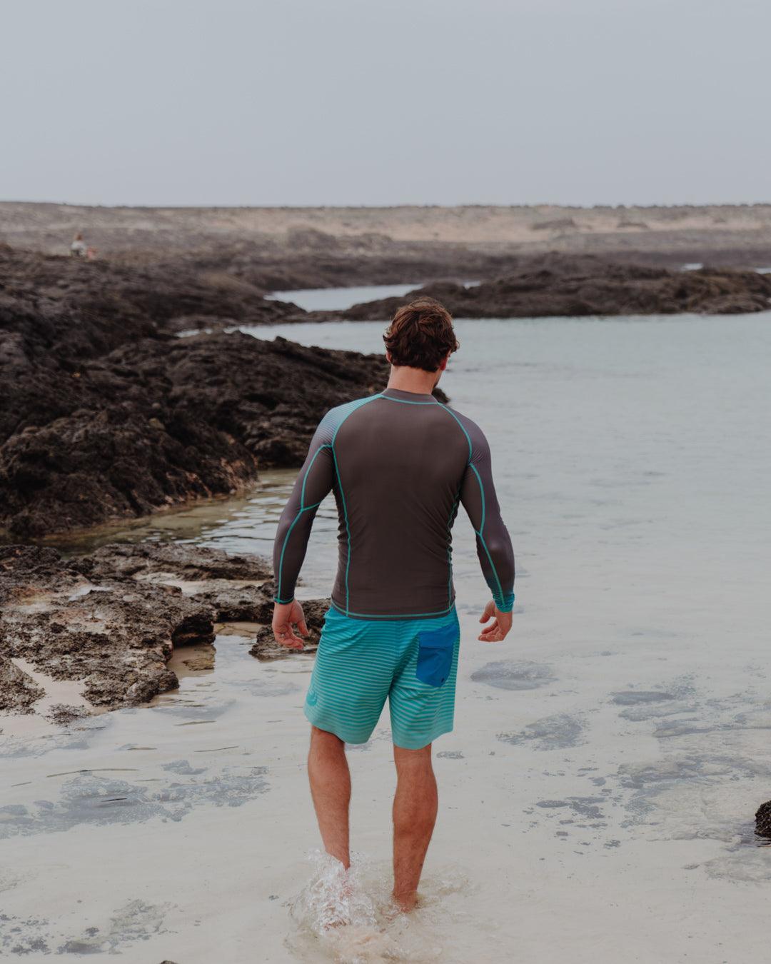 DNA Wave - Mens Long Sleeve Rashvest - Grey/Turquoise