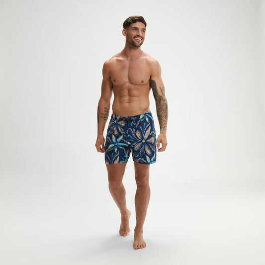 Men's Digital Printed Leisure 16" Swim Shorts Blue