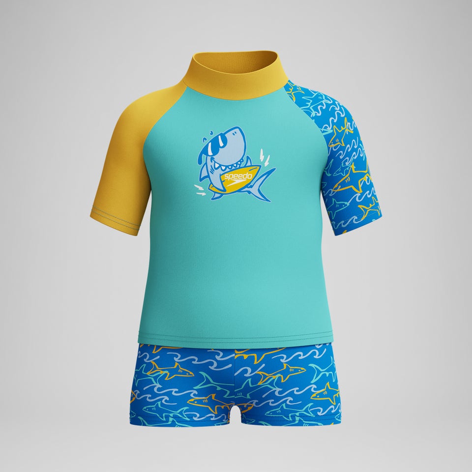 Infant Boys Learn to Swim Rashguard Set DIGI Blue/Yellow