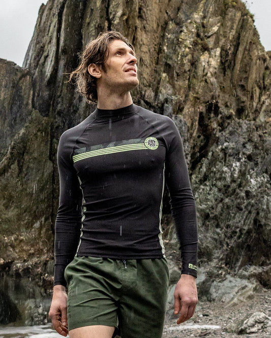 Warp Surf Mens Long Sleeve Rashvest in Dark Grey