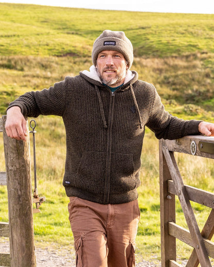 Markus - Mens Borg Lined Knitted Zip Hoodie - Green