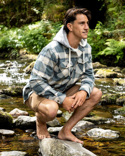 Strait Mens Hooded Flannel Shirt in Green