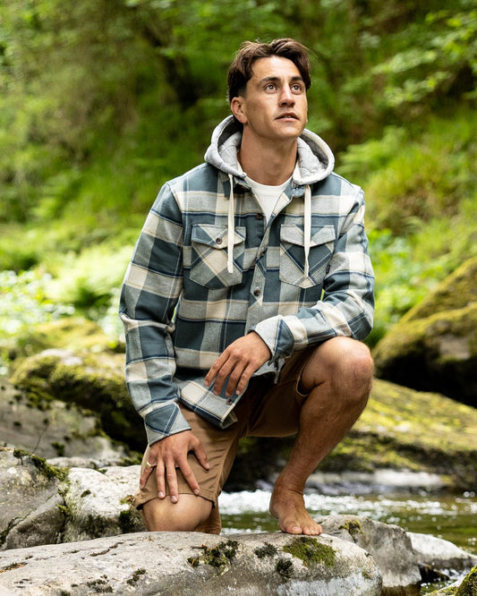 Strait Mens Hooded Flannel Shirt in Green