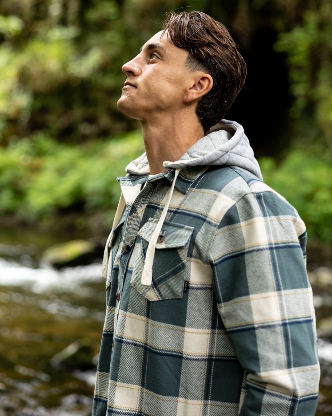 Strait Mens Hooded Flannel Shirt in Green