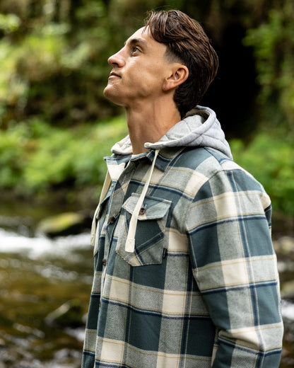 Strait Mens Hooded Flannel Shirt in Green