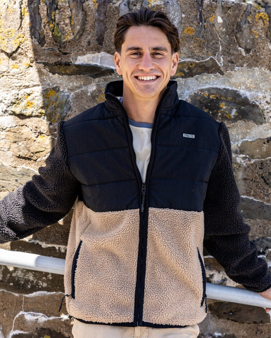 Rafe Mens Zip Fleece in Black/Beige