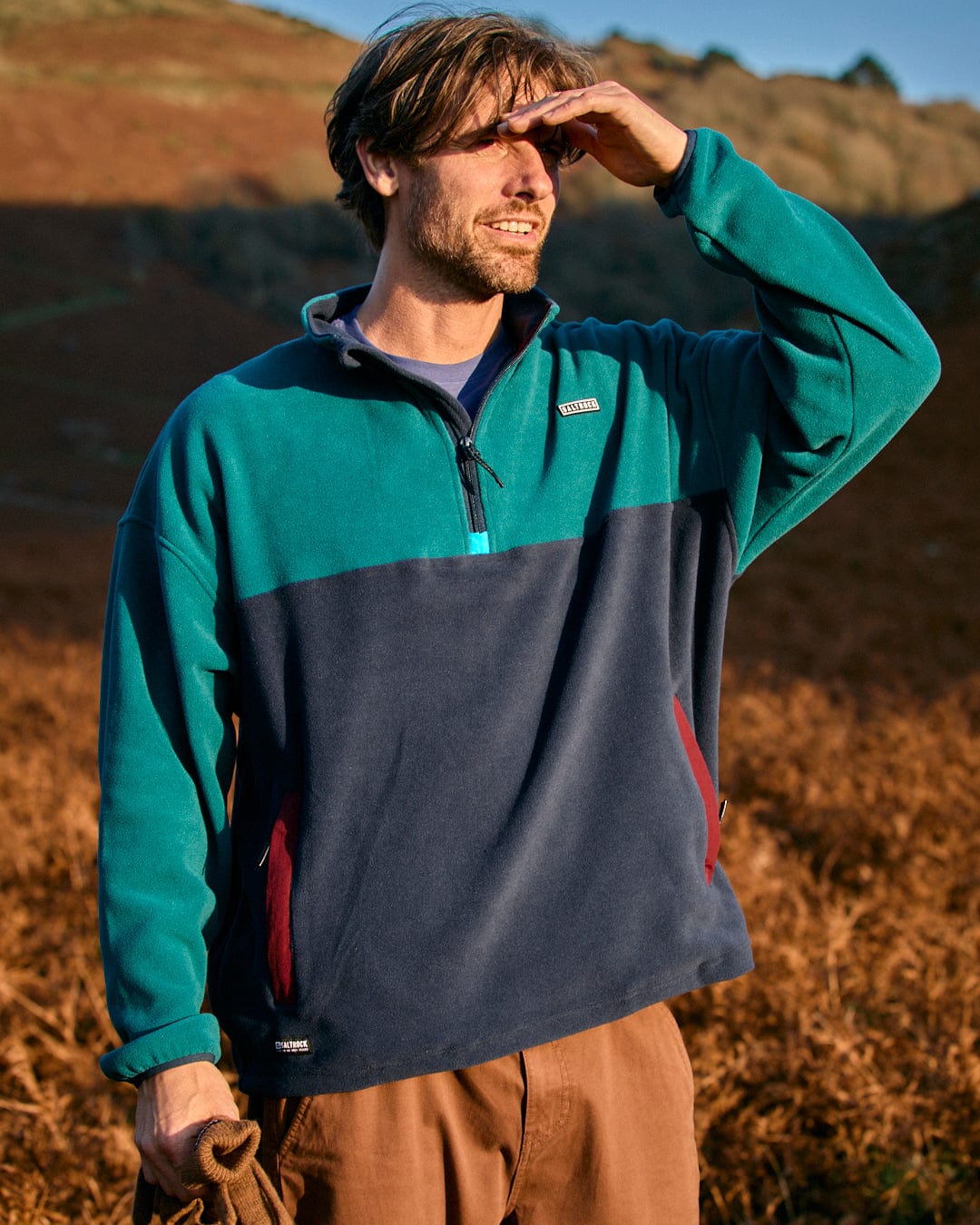 Theo Block - Mens Fleece - 1/4 Neck - Green/Blue