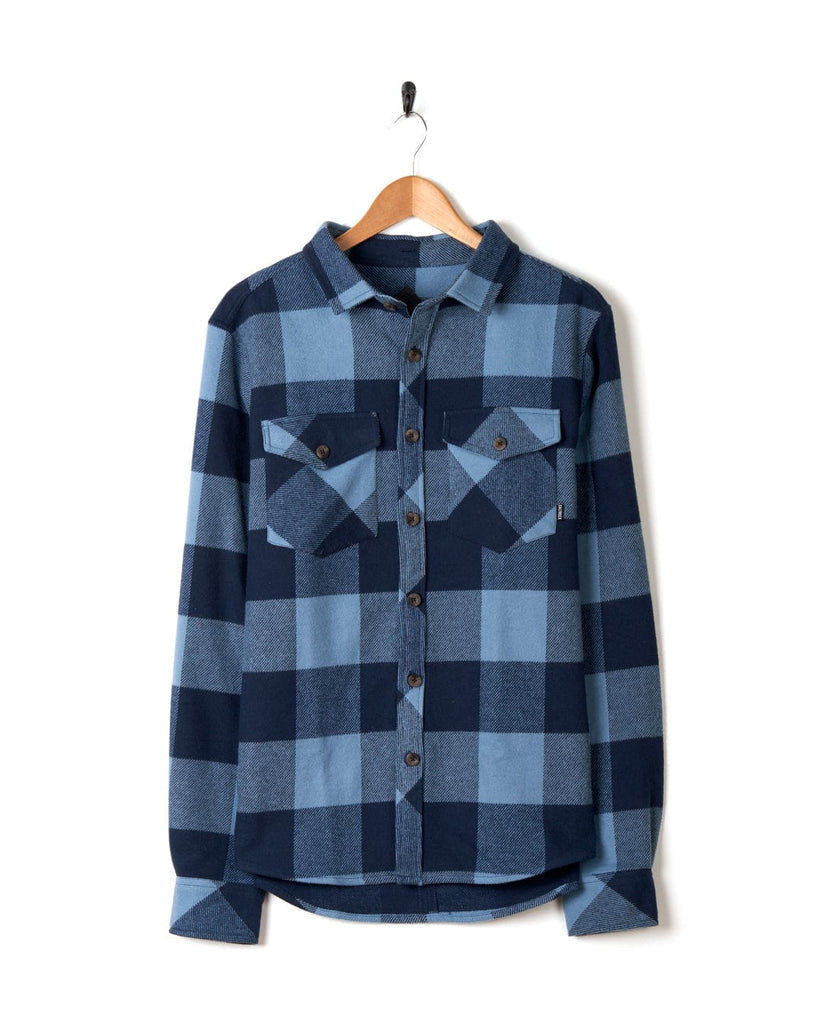 Beale - Mens Hooded Long Sleeve Shirt - Blue