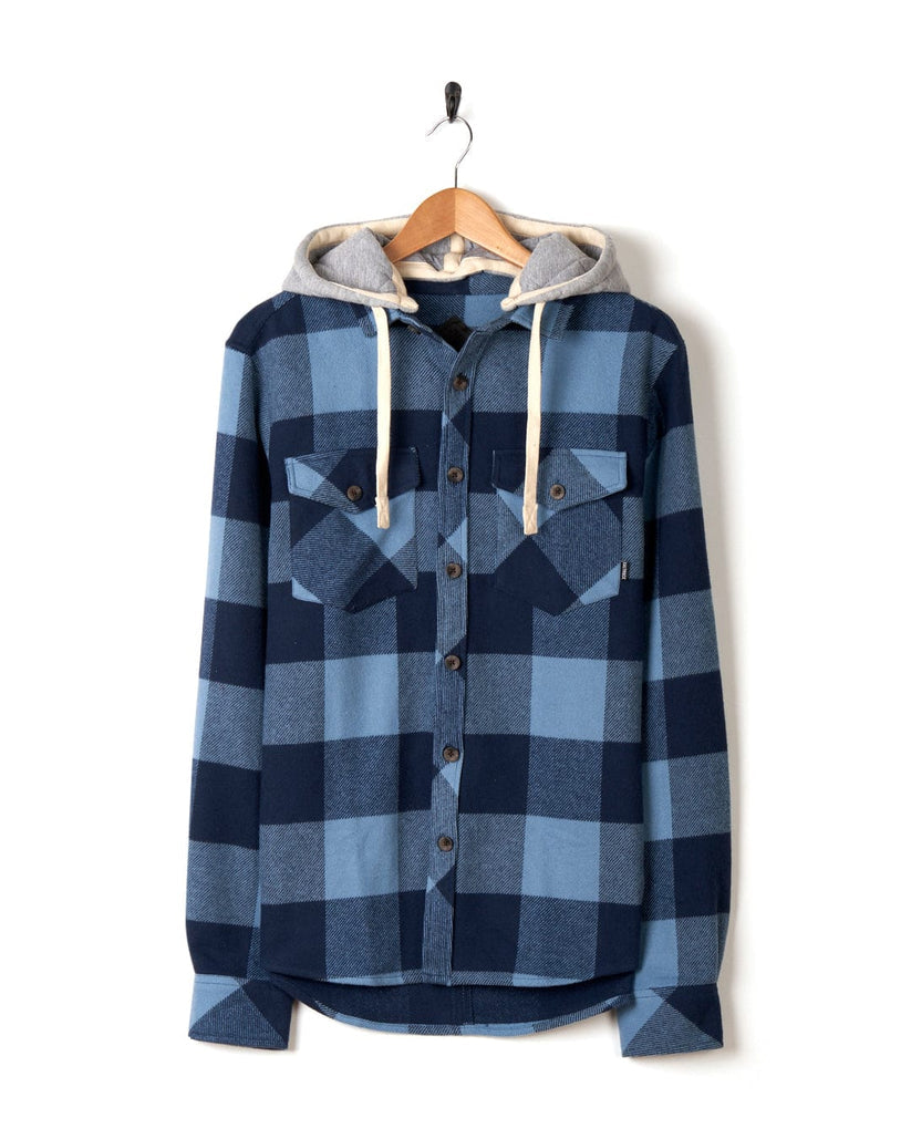 Beale - Mens Hooded Long Sleeve Shirt - Blue