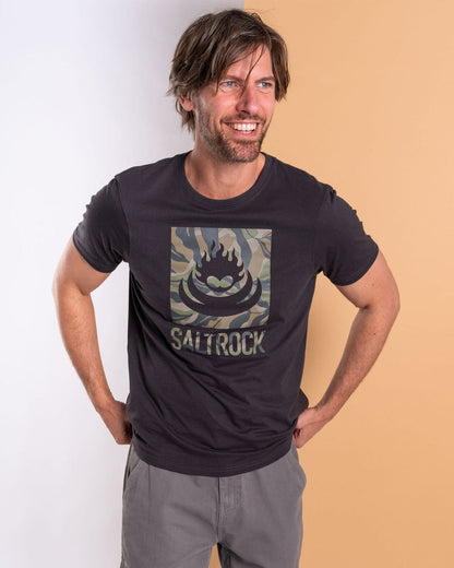Camo Leaf Flame -Mens Short Sleeve T-Shirt - Dk Grey