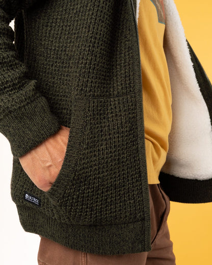 Markus - Mens Borg Lined Knitted Zip Hoodie - Green