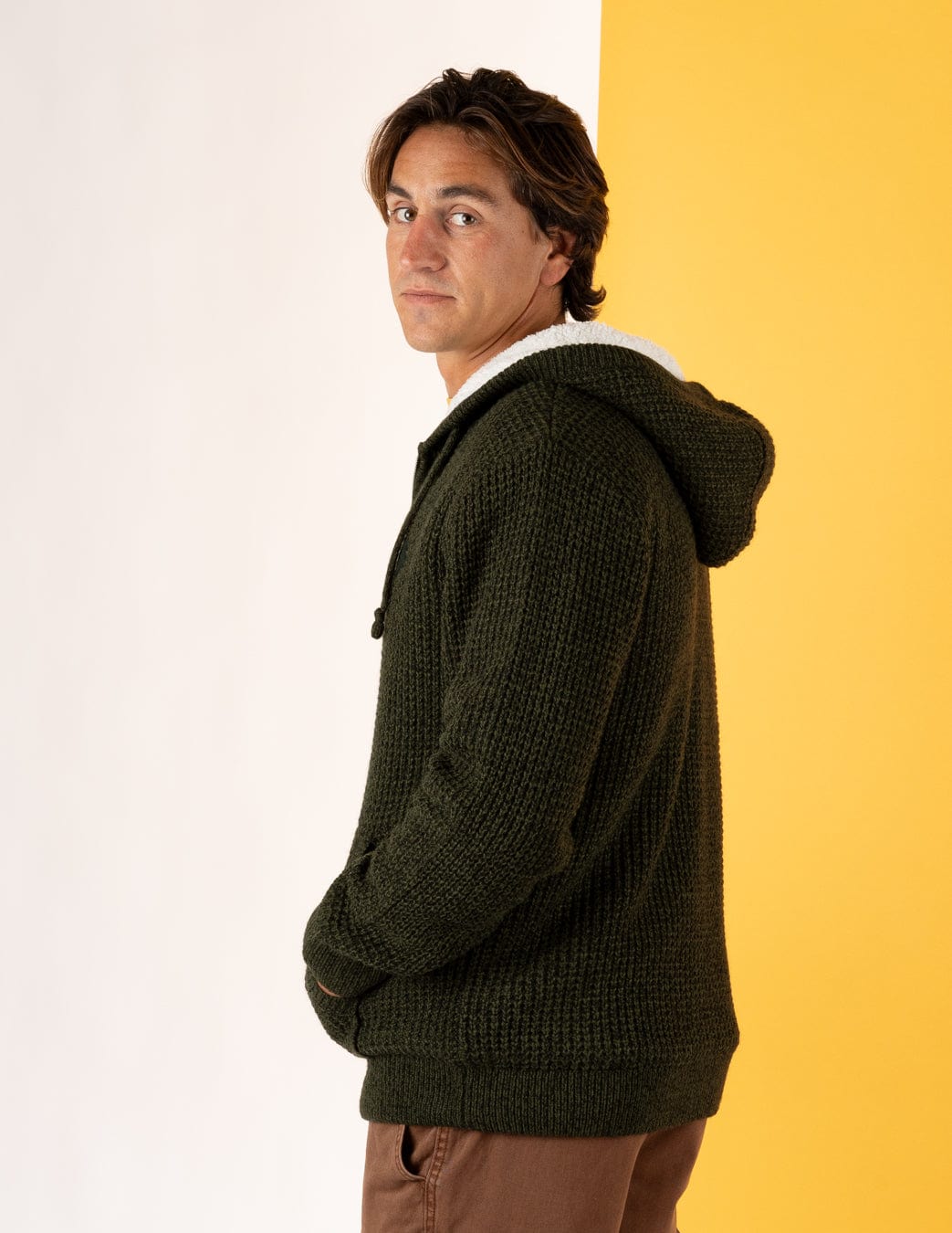 Markus - Mens Borg Lined Knitted Zip Hoodie - Green