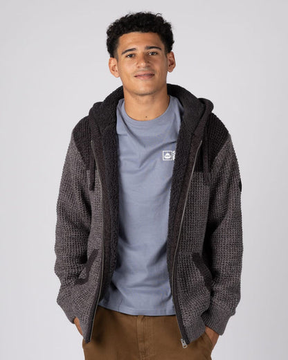 Markus Panel Mens Borg Lined Hoodie in Dark Grey