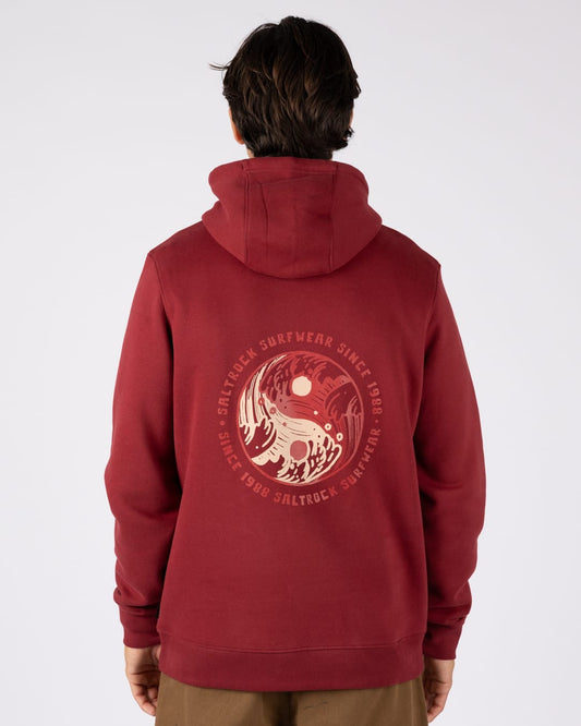 Yin Yang Wave Mens Pop Hoodie in Red