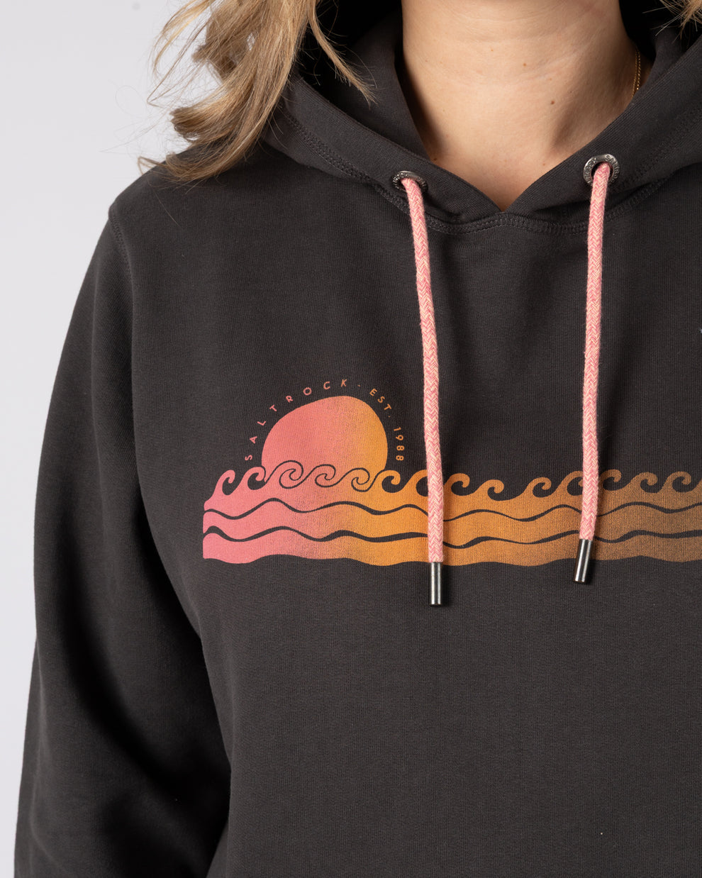 Golden Hour Womens Pop Hoodie in Dak Grey