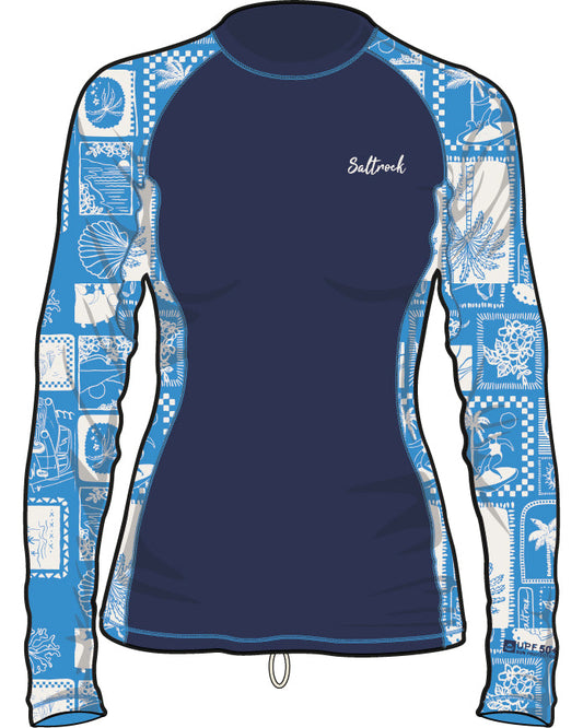 Island Tiles Womens Long Sleeve Rashvest in Blue