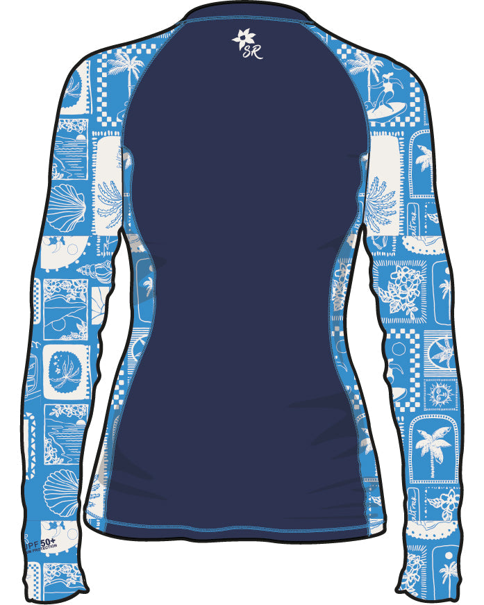 Island Tiles Womens Long Sleeve Rashvest in Blue