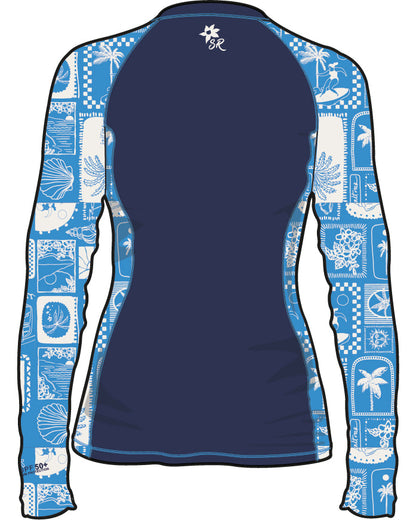 Island Tiles Womens Long Sleeve Rashvest in Blue