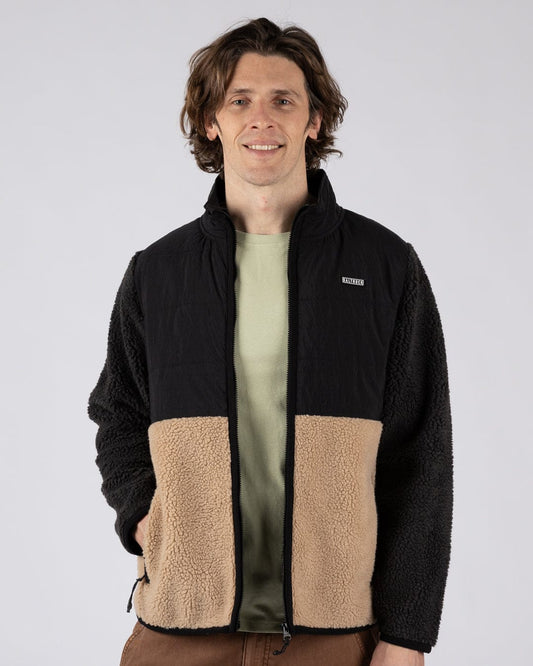 Rafe Mens Zip Fleece in Black/Beige