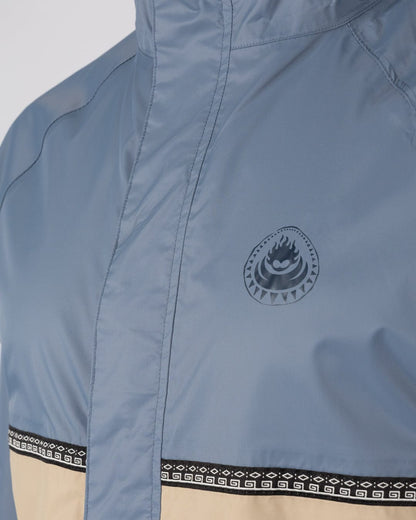Rainer Tribal Mens Waterproof Packable Rain Jacket in Blue/Beige