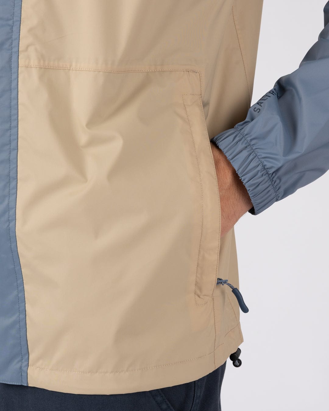 Rainer Tribal Mens Waterproof Packable Rain Jacket in Blue/Beige