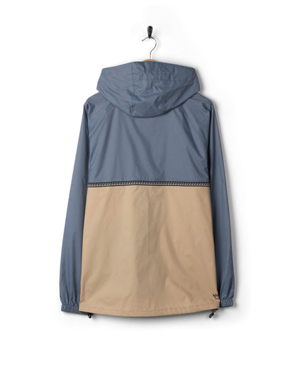 Rainer Tribal Mens Waterproof Packable Rain Jacket in Blue/Beige