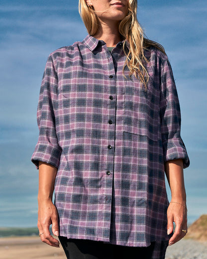 Kizzie - Womens Check Boyfriend Shirt - Purple