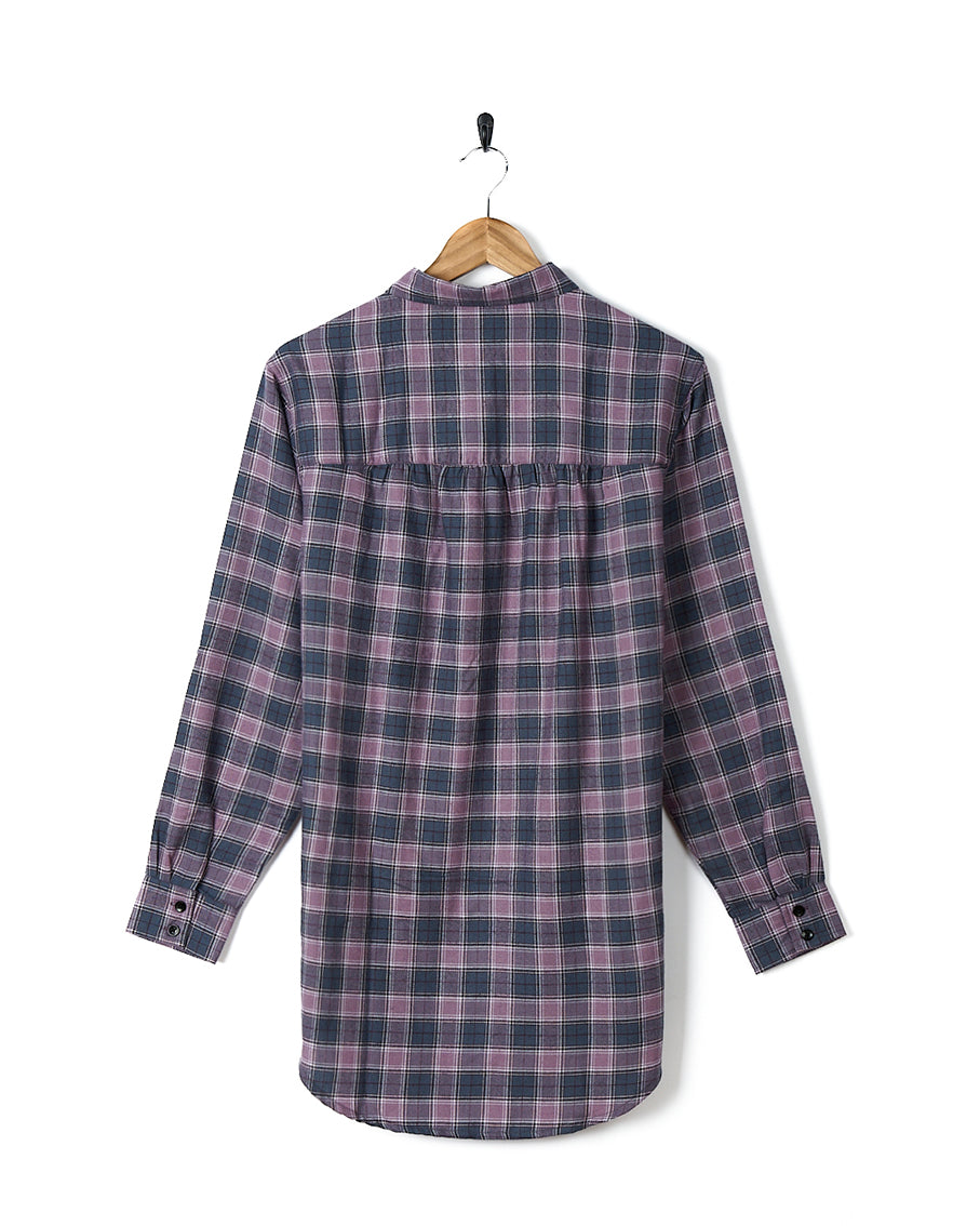 Kizzie - Womens Check Boyfriend Shirt - Purple