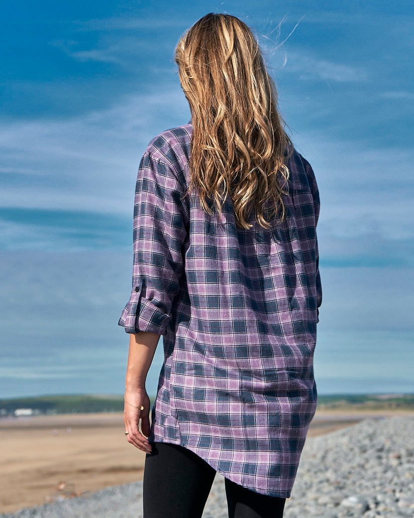 Kizzie - Womens Check Boyfriend Shirt - Purple