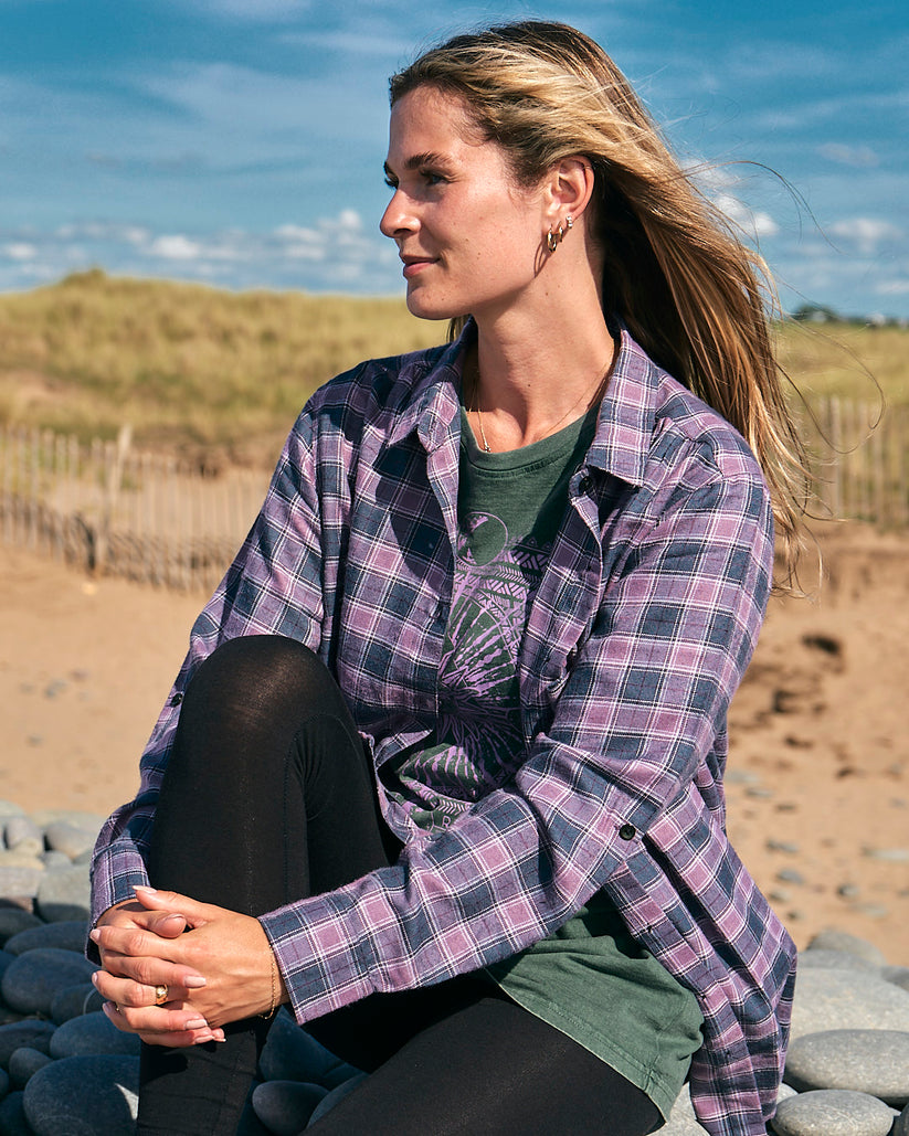 Kizzie - Womens Check Boyfriend Shirt - Purple