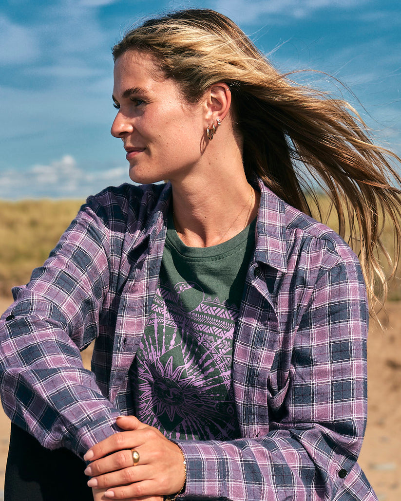 Kizzie - Womens Check Boyfriend Shirt - Purple