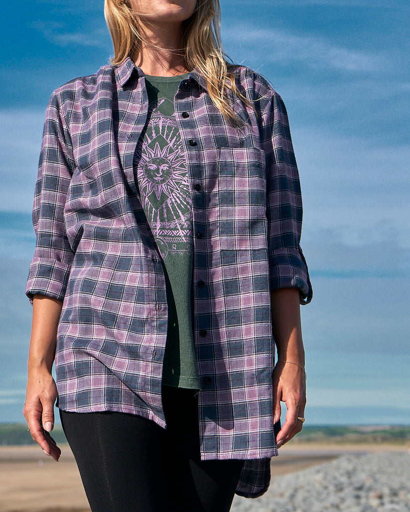 Kizzie - Womens Check Boyfriend Shirt - Purple
