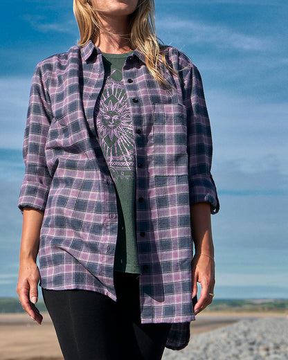 Kizzie - Womens Check Boyfriend Shirt - Purple