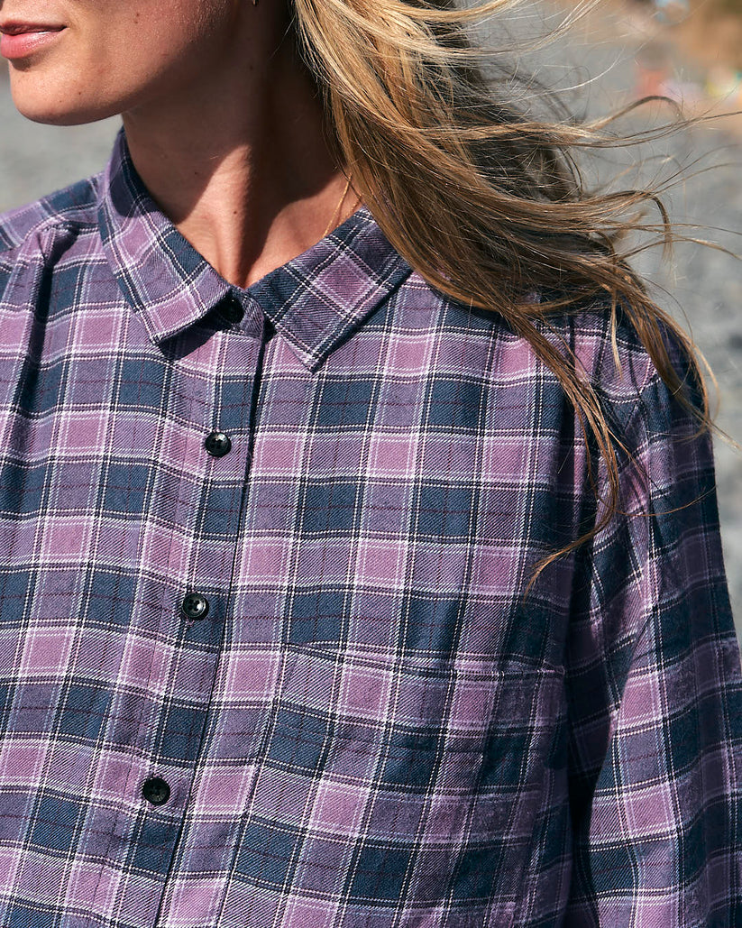 Kizzie - Womens Check Boyfriend Shirt - Purple