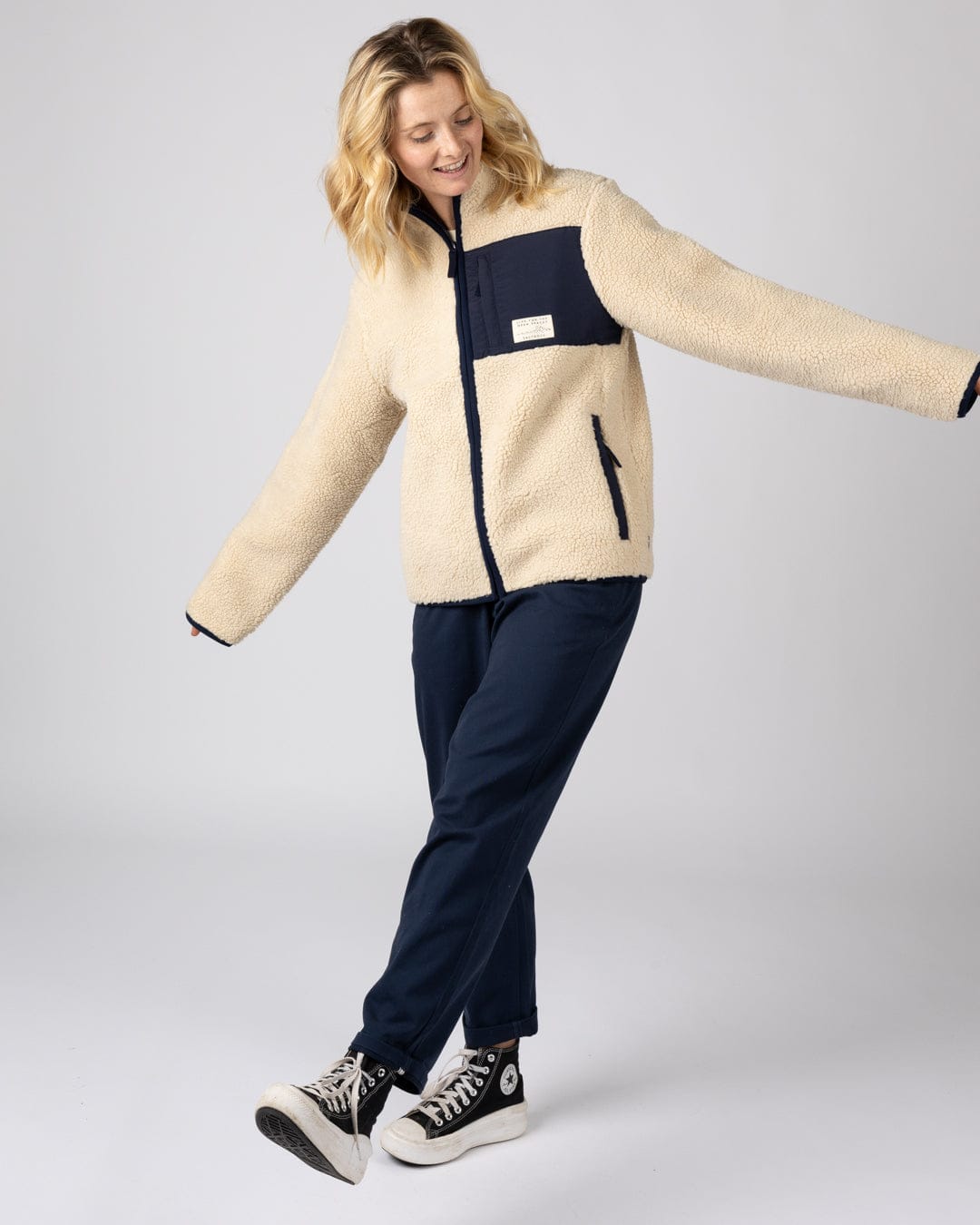 Wrenna Womens Zip Through Fleece in Cream