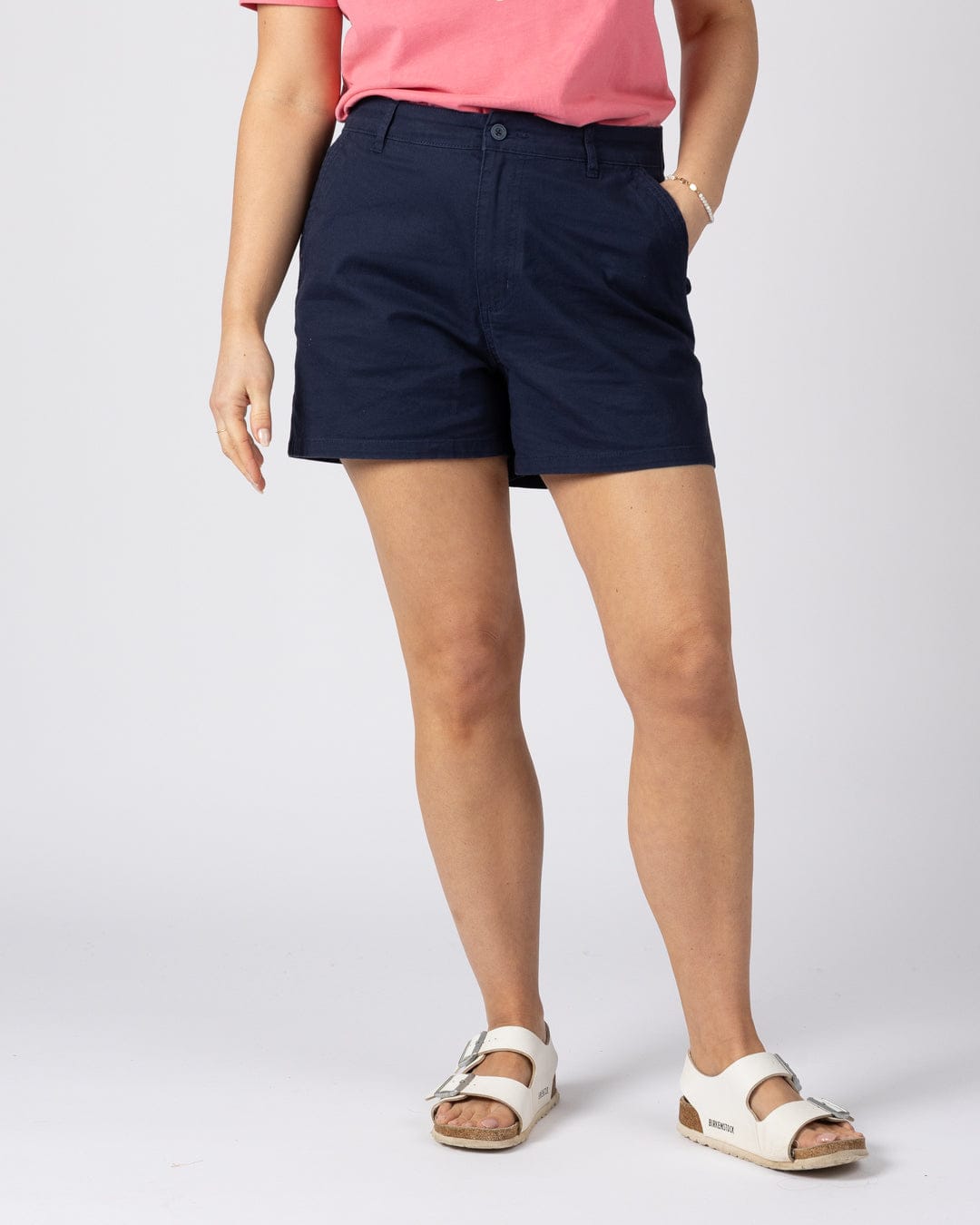 Cara Womens Mid Rise Chino Shorts in Blue