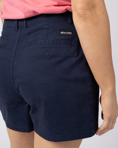 Cara Womens Mid Rise Chino Shorts in Blue